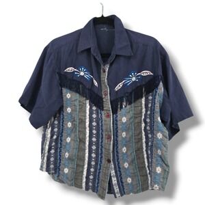 Pink On Pink Womens Vintage Embroidered Fringe‎ Western Rodeo Shirt Top